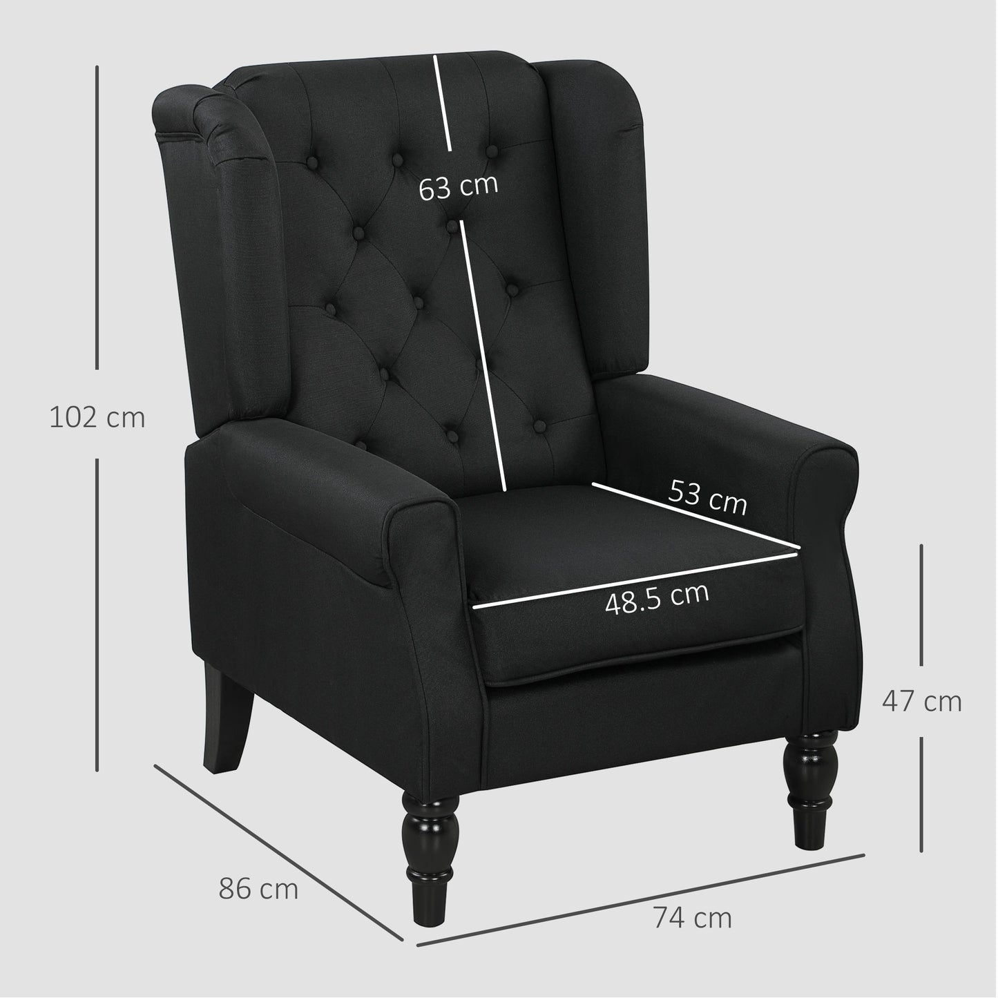 Accent Chair Wingback Armchair Retro Tufted Club Wood Fabric, Black