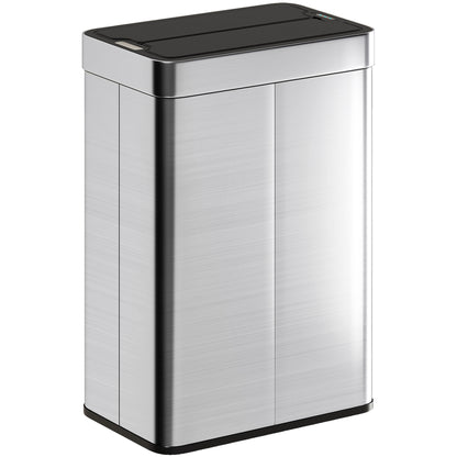 55L Sensor Bin, Large Automatic Touchless Rubbish Bin with Soft-Close Lid, Fingerprint-Proof Stainless Steel, Rectangular Trash Can for Kitchen, Gym, Home Office, Silver Tone