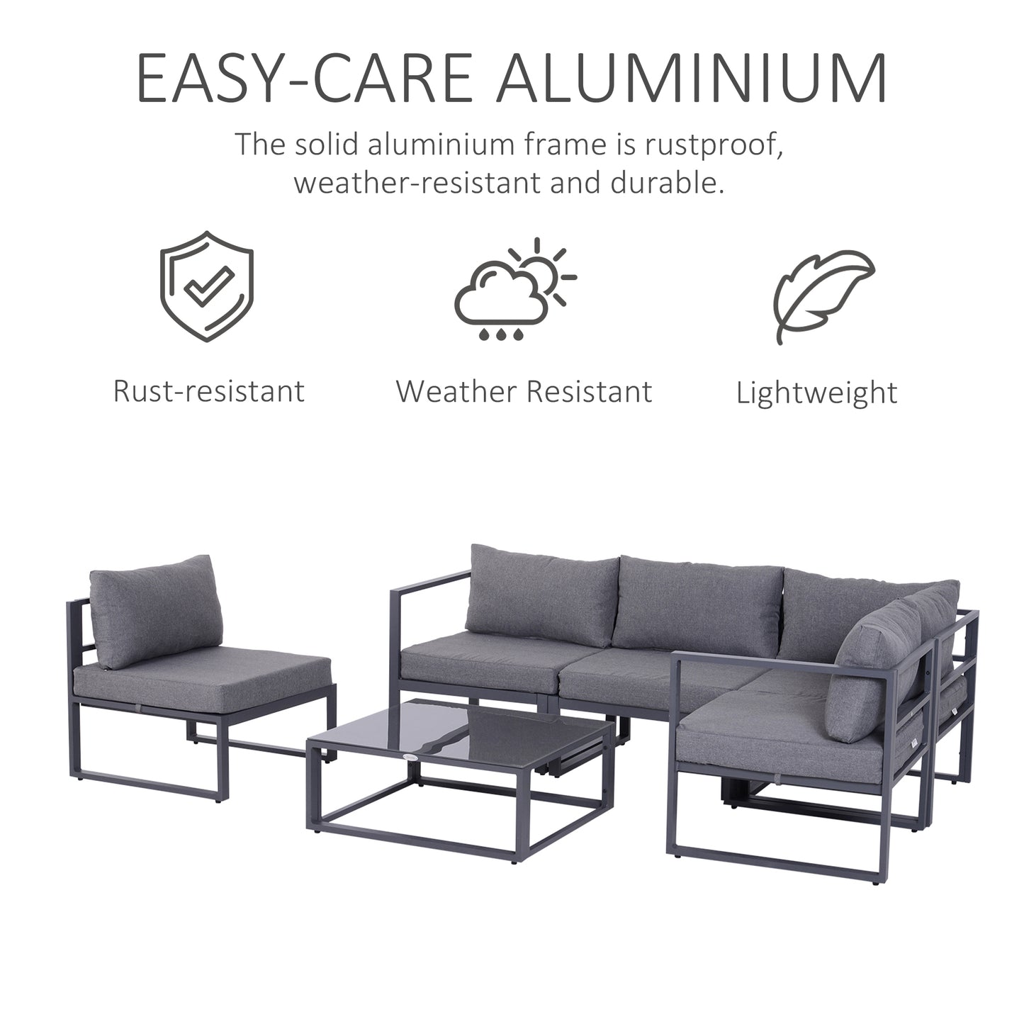6Pcs Outdoor Sectional Sofa Set Conversation Aluminum Frame w/ Cushion