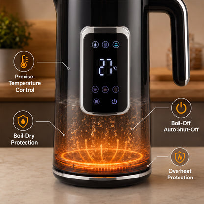 1.7L Fast Boil 3000W Electric Kettle with LED Display, Black