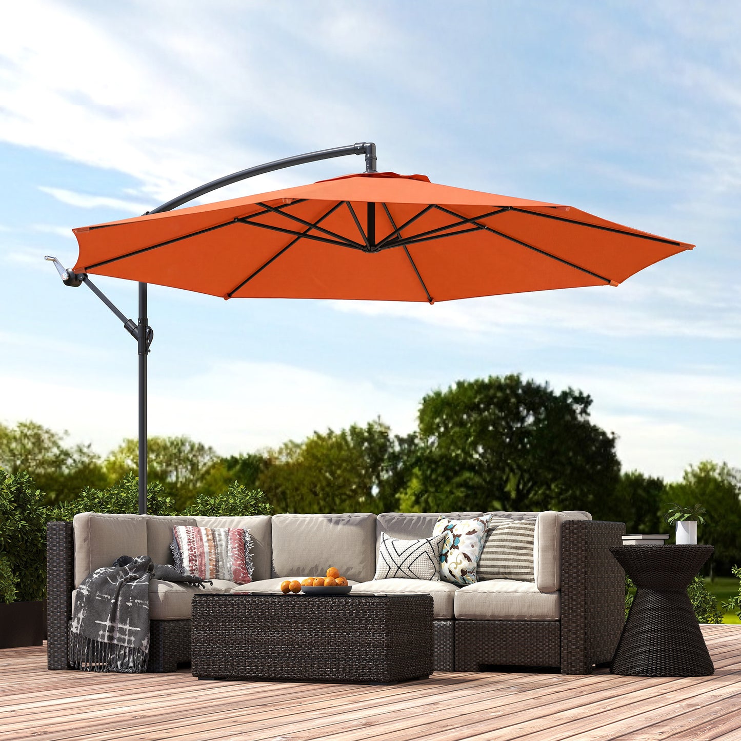 3(m) Garden Banana Parasol Cantilever Umbrella w/ Base, Orange