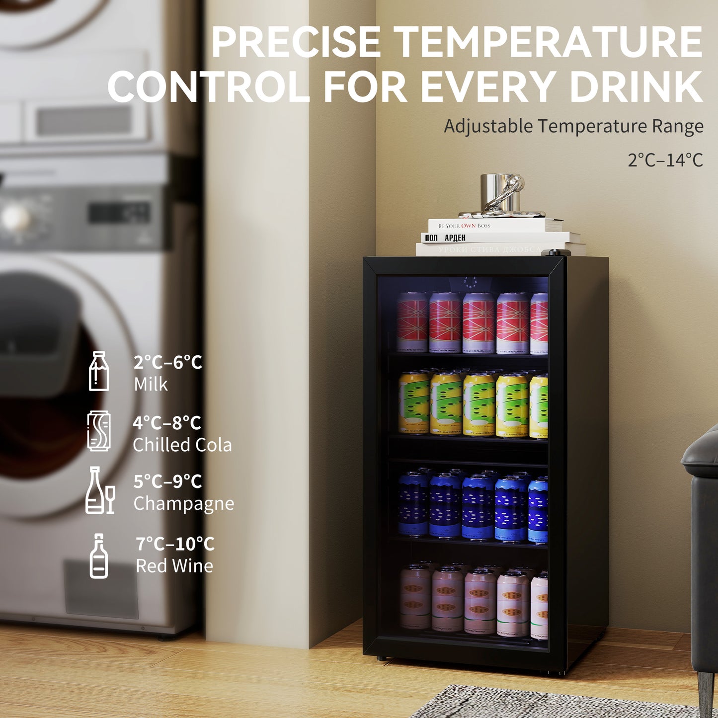 93L Drinks Fridge, 115 Can Under Counter Freestanding Wine Fridge