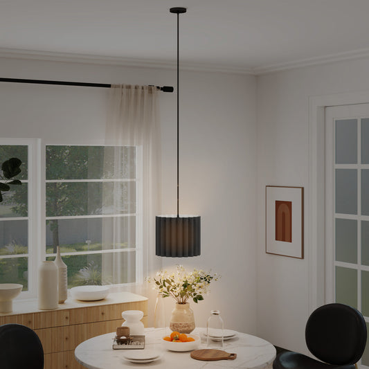 Linen Pendant Light, E27 Lampshade for Living Room, Bedroom, Black