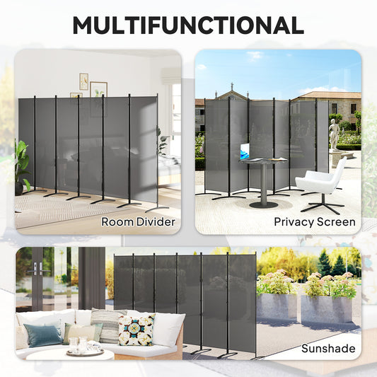 Garden Privacy Screen Foldable 6 Panel Room Divider, Dark Grey