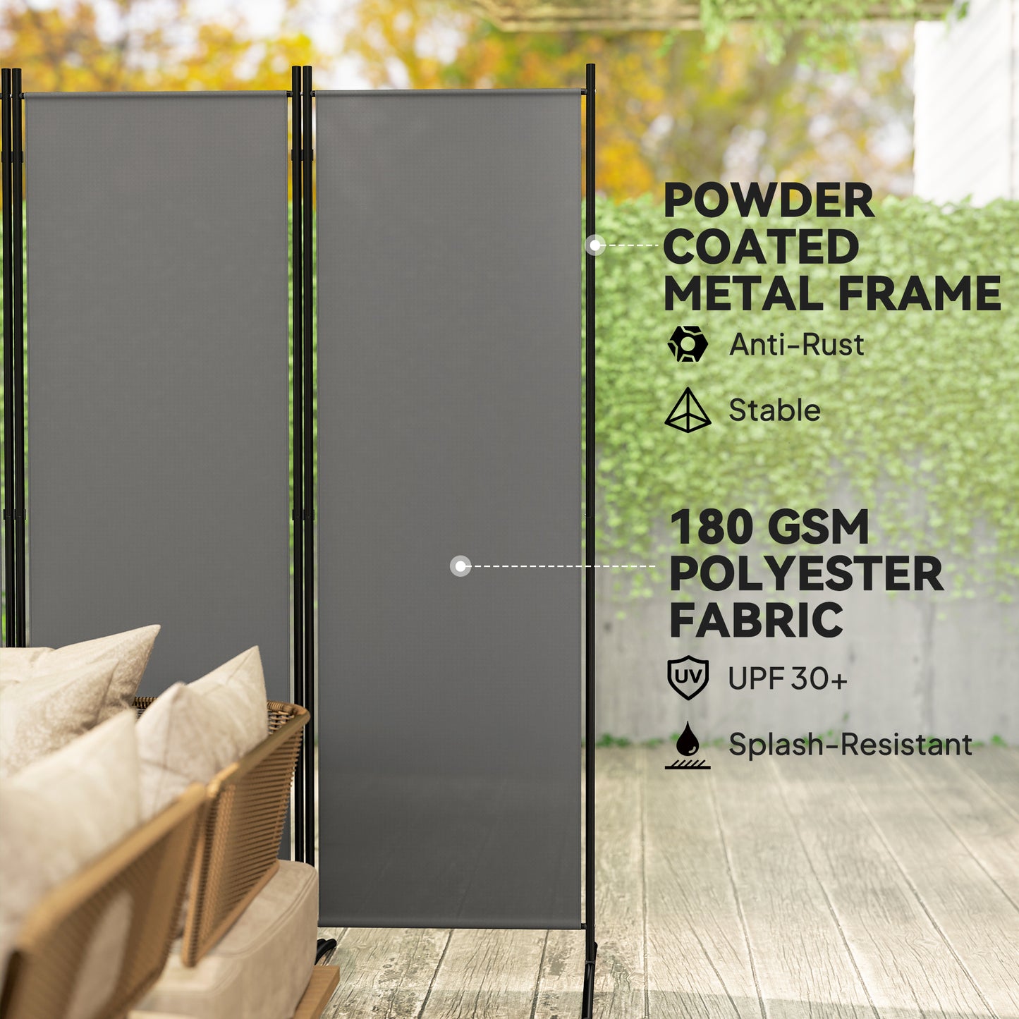 Garden Privacy Screen Foldable 6 Panel Room Divider, Dark Grey