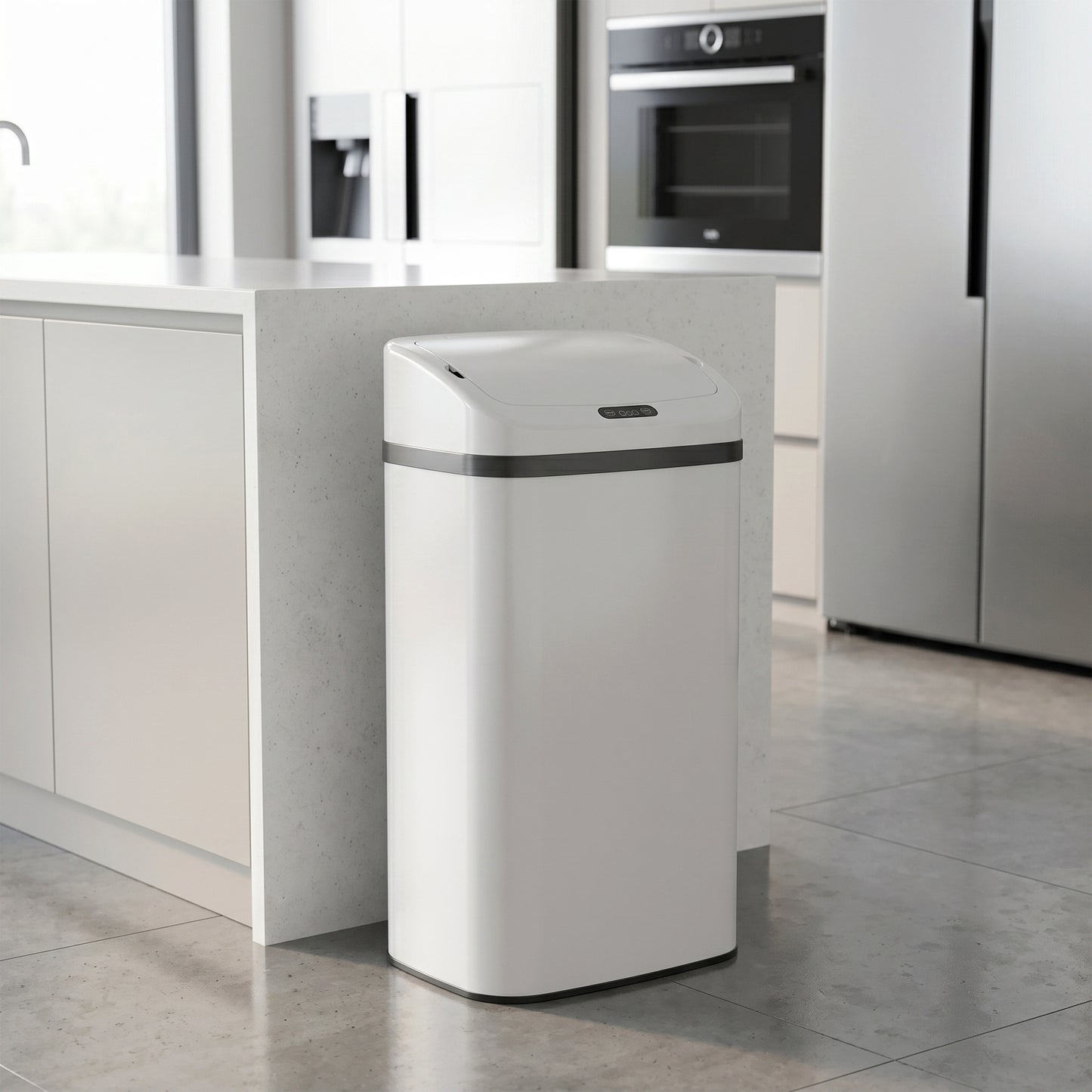 48L Sensor Bin, Stainless Steel Kitchen Bin with Automatic Soft Close Lid and Fingerprint-Proof for Recycling and Waste, White