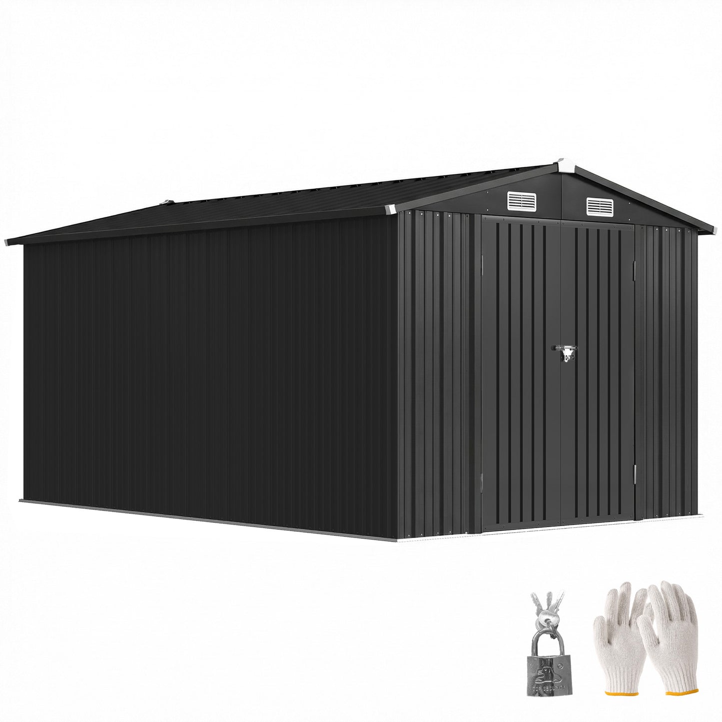 12 x 8 ft Garden Shed, Outdoor Storage Shed with 4 Vents Dark Grey