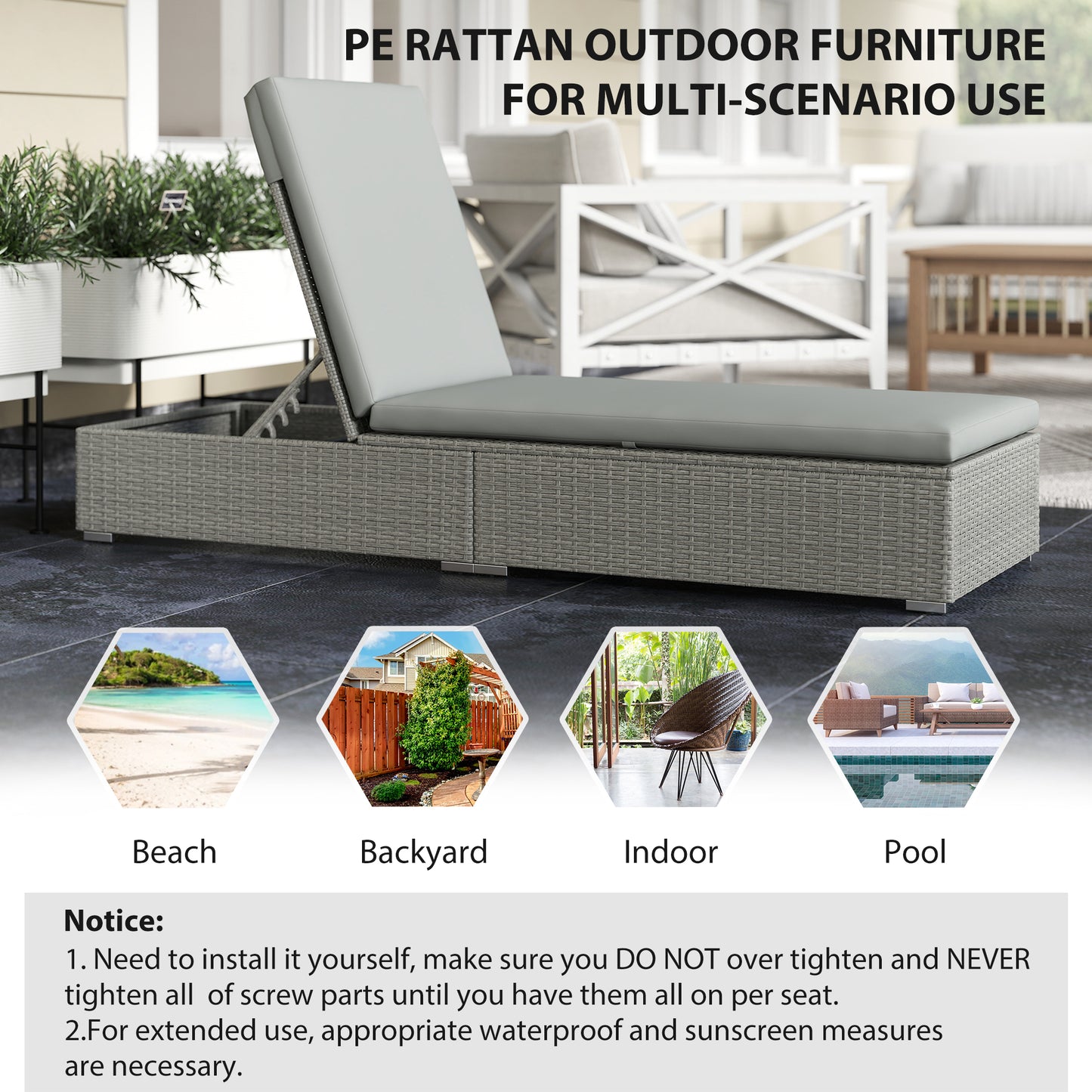 Patio Rattan Chaise Lounge Garden Pool Wicker Sun Lounger Adjustable