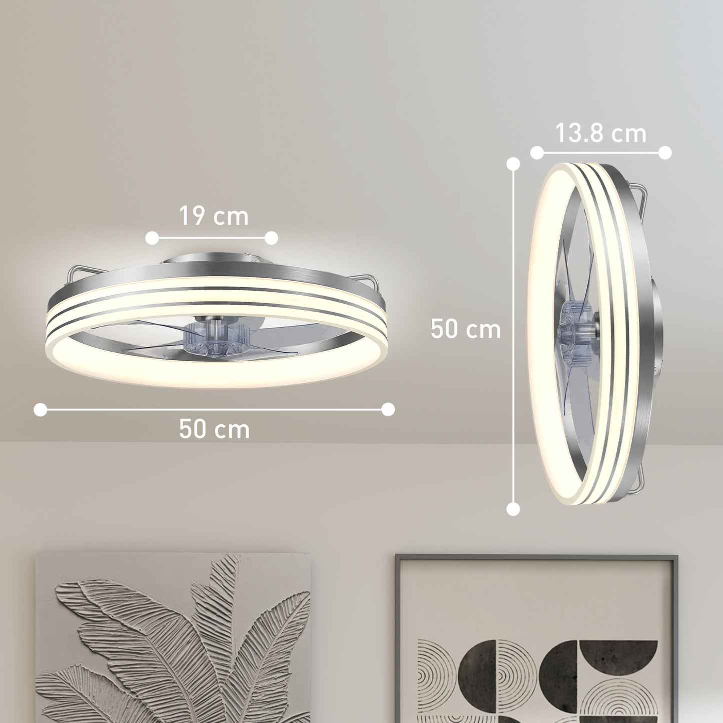 Ceiling Fan with Light and & App Control, 6 Speed, 50 cm, Silver