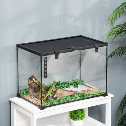 Glass Reptile Terrarium Insect Breeding Tank Vivarium Habitats with Thermometer for Lizards, Horned Frogs, Snakes, Spiders - Large 50 x 30 x 35cm