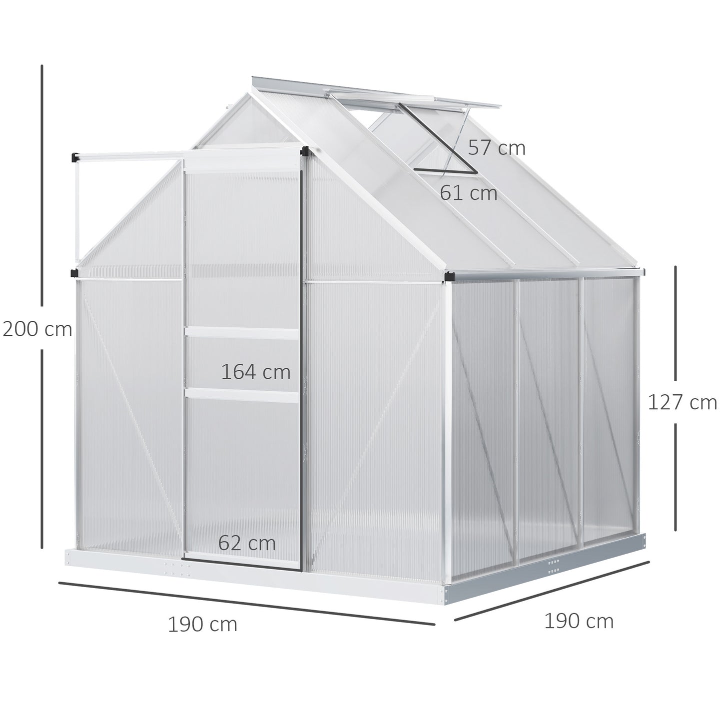Polycarbonate Walk-in Garden Greenhouse w/ Sliding Door Silver Tone