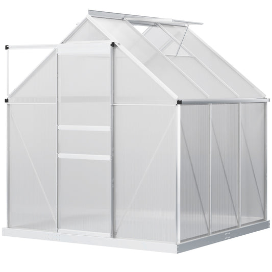 Polycarbonate Walk-in Garden Greenhouse w/ Sliding Door Silver Tone