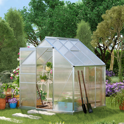 Polycarbonate Walk-in Garden Greenhouse w/ Sliding Door Silver Tone
