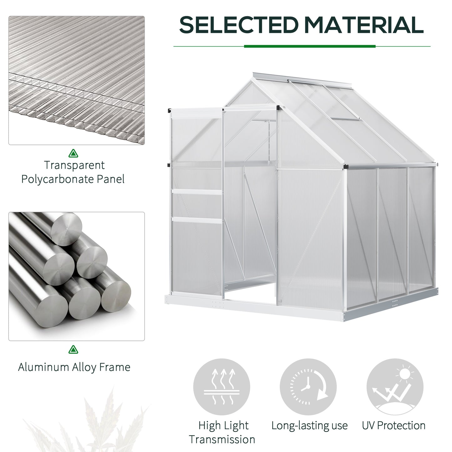 Polycarbonate Walk-in Garden Greenhouse w/ Sliding Door Silver Tone