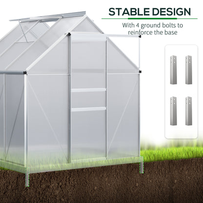 Polycarbonate Walk-in Garden Greenhouse w/ Sliding Door Silver Tone