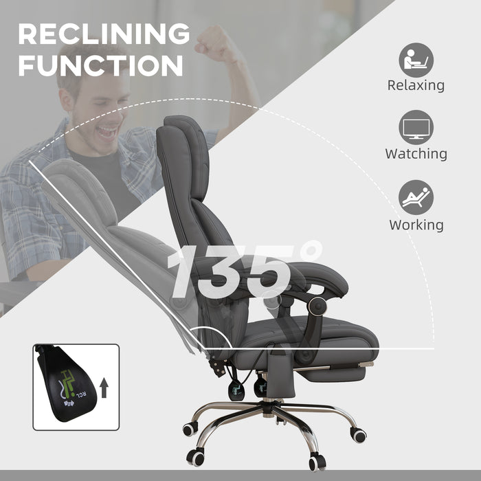 Vibration Massage Office Chair with Heat, PU Leather Computer Chair with Footrest, Armrest, Reclining Back, Grey