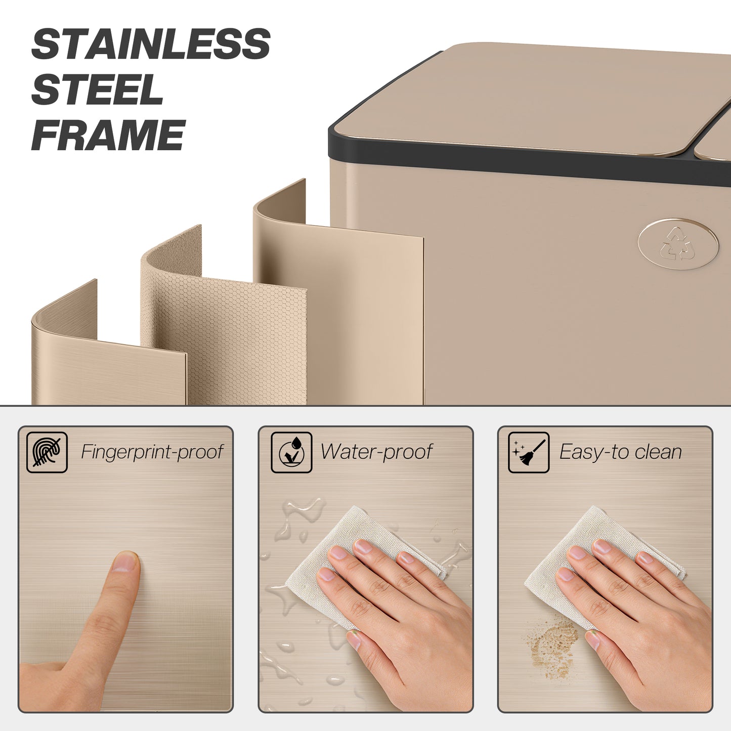 2 x 15L Dual Kitchen Bin Pedal Bin for Recycling and Waste, Gold Tone