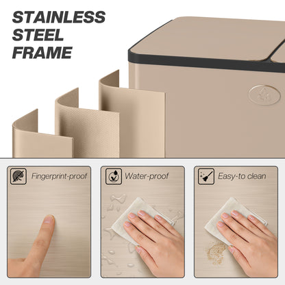 2 x 15L Dual Kitchen Bin Pedal Bin for Recycling and Waste, Gold Tone