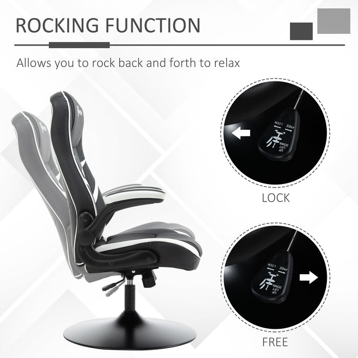 Gaming Chair Ergonomic Computer Chair Home Office Desk Swivel Chair w/ Adjustable Height Pedestal Base PVC Leather, Black & White