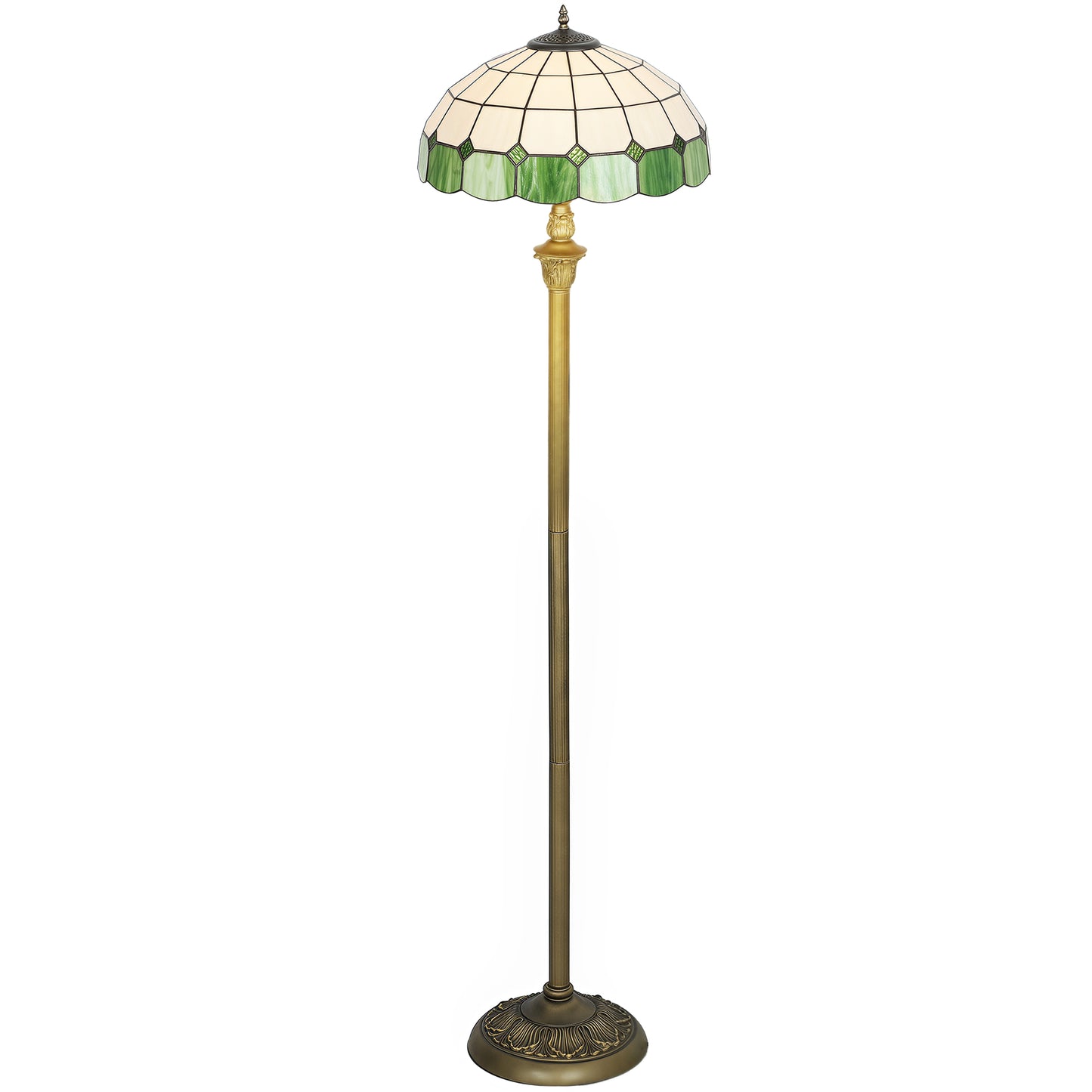 Tiffany-Style Floor Lamp with Glass Shade, Bronze Tone and Green