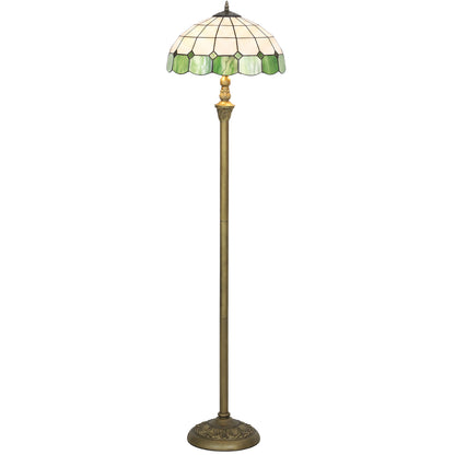 Tiffany-Style Floor Lamp with Glass Shade, Bronze Tone and Green