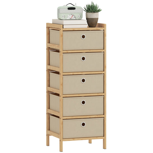 Chest of Drawers, 5 Drawers Dresser with Bamboo Frame, Cream White