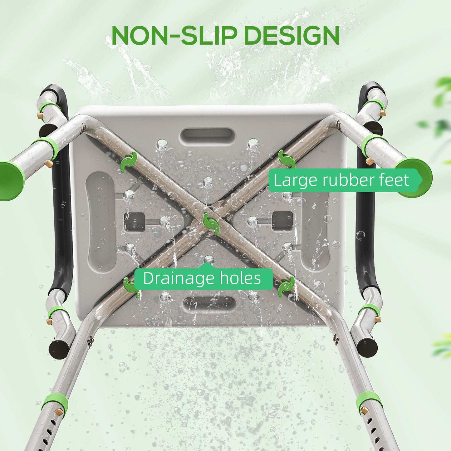 Rust-Free Aluminium Bath Chair with Adjustable Height, Green