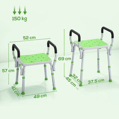 Rust-Free Aluminium Bath Chair with Adjustable Height, Green