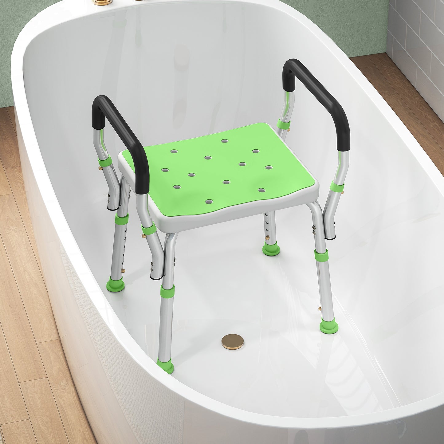 Rust-Free Aluminium Bath Chair with Adjustable Height, Green