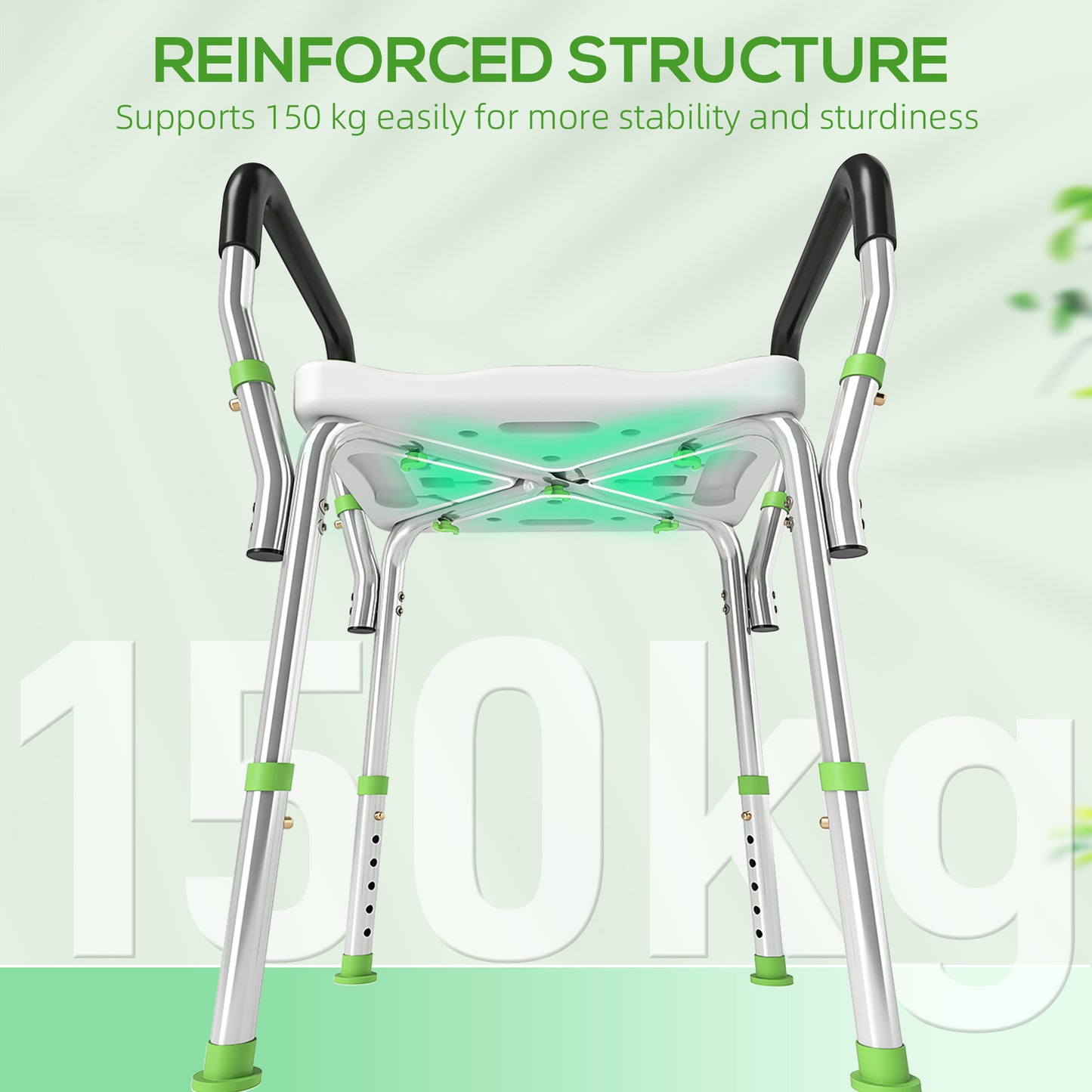 Rust-Free Aluminium Bath Chair with Adjustable Height, Green