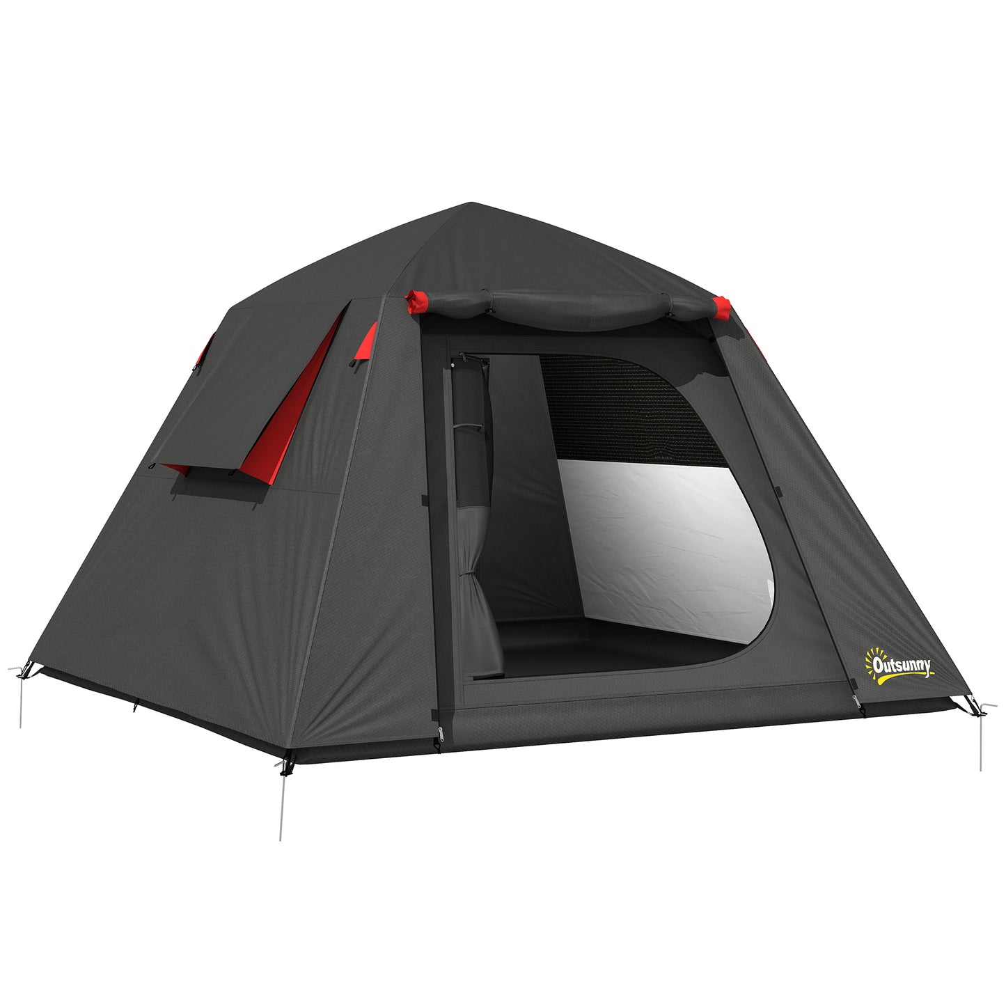 Camping Tent, 2 Man Dome Tent with 2 Doors and 2 Windows, 3000mm Waterproof, with Sewn-in Groundsheet, Carry Bag and Top Hook for Fishing Hiking Festival, Dark Grey & Red