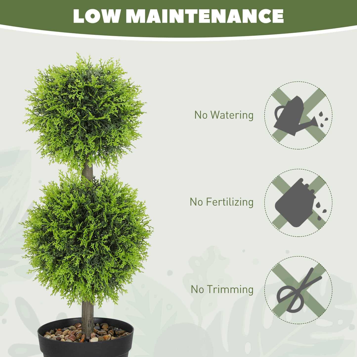 Set of 2 Artificial Topiary Cypress Ball Trees with Pot and Pebbles