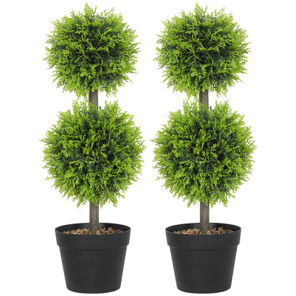 Set of 2 Artificial Topiary Cypress Ball Trees with Pot and Pebbles