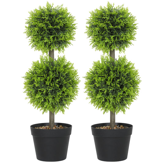 Set of 2 Artificial Topiary Cypress Ball Trees with Pot and Pebbles