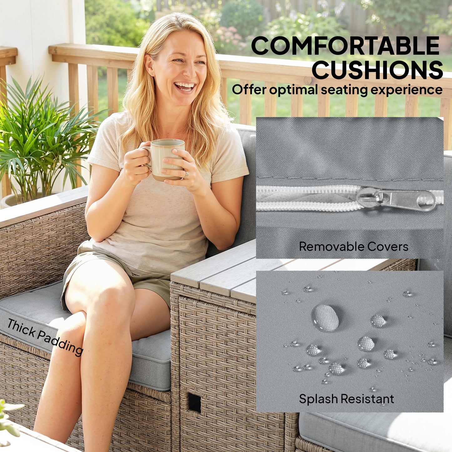 5 Piece Rattan Garden Furniture Set w/ Storage Table, Dark Grey