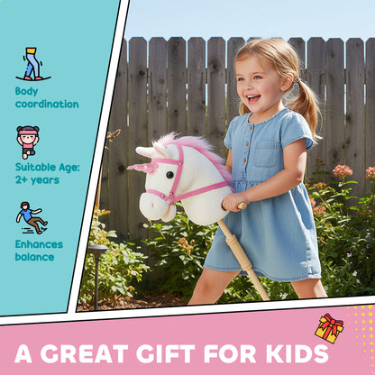 Stick Horse w/ Wood Wheels, Pony Neighing, Galloping Sounds White