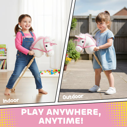Stick Horse w/ Wood Wheels, Pony Neighing, Galloping Sounds White