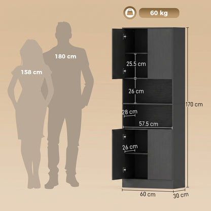 170cm Kitchen Pantry Cabinet with Soft-Close Hinges, Black Wood Effect