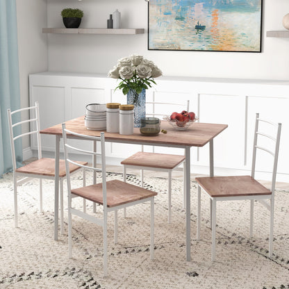 5 Piece Dining Table and Chairs Set, Space Saving, Brown and White