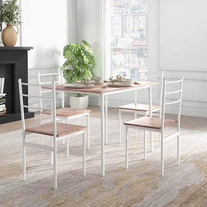 5 Piece Dining Table and Chairs Set, Space Saving, Brown and White