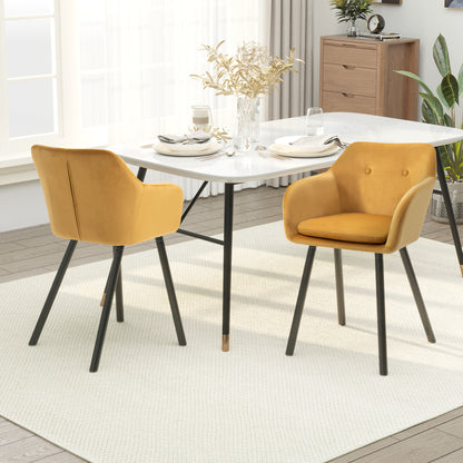 Upholstered Velvet Fabric Bucket Seat Dining Armchair Set of 2 Yellow