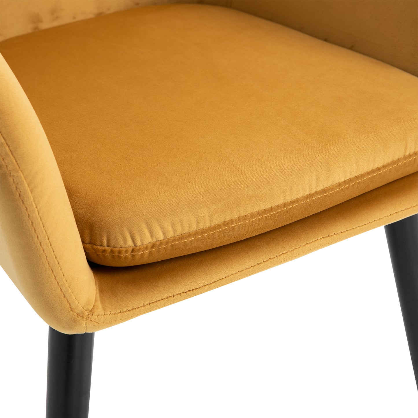 Upholstered Velvet Fabric Bucket Seat Dining Armchair Set of 2 Yellow