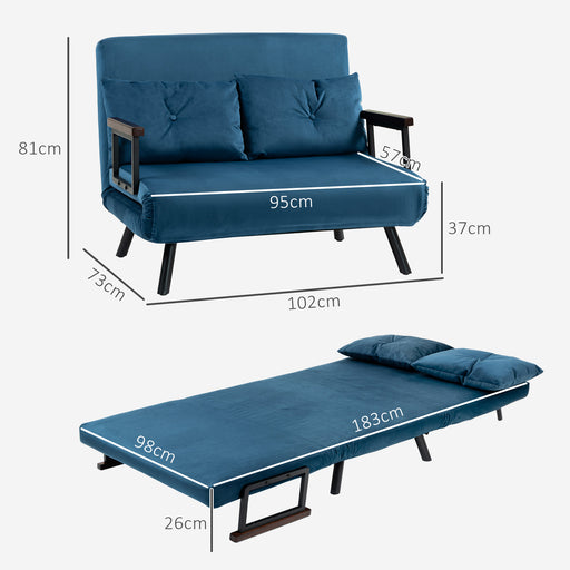 Click Clack 2 Seater Sofa Bed Settee for Living Room, Guest Room, Blue