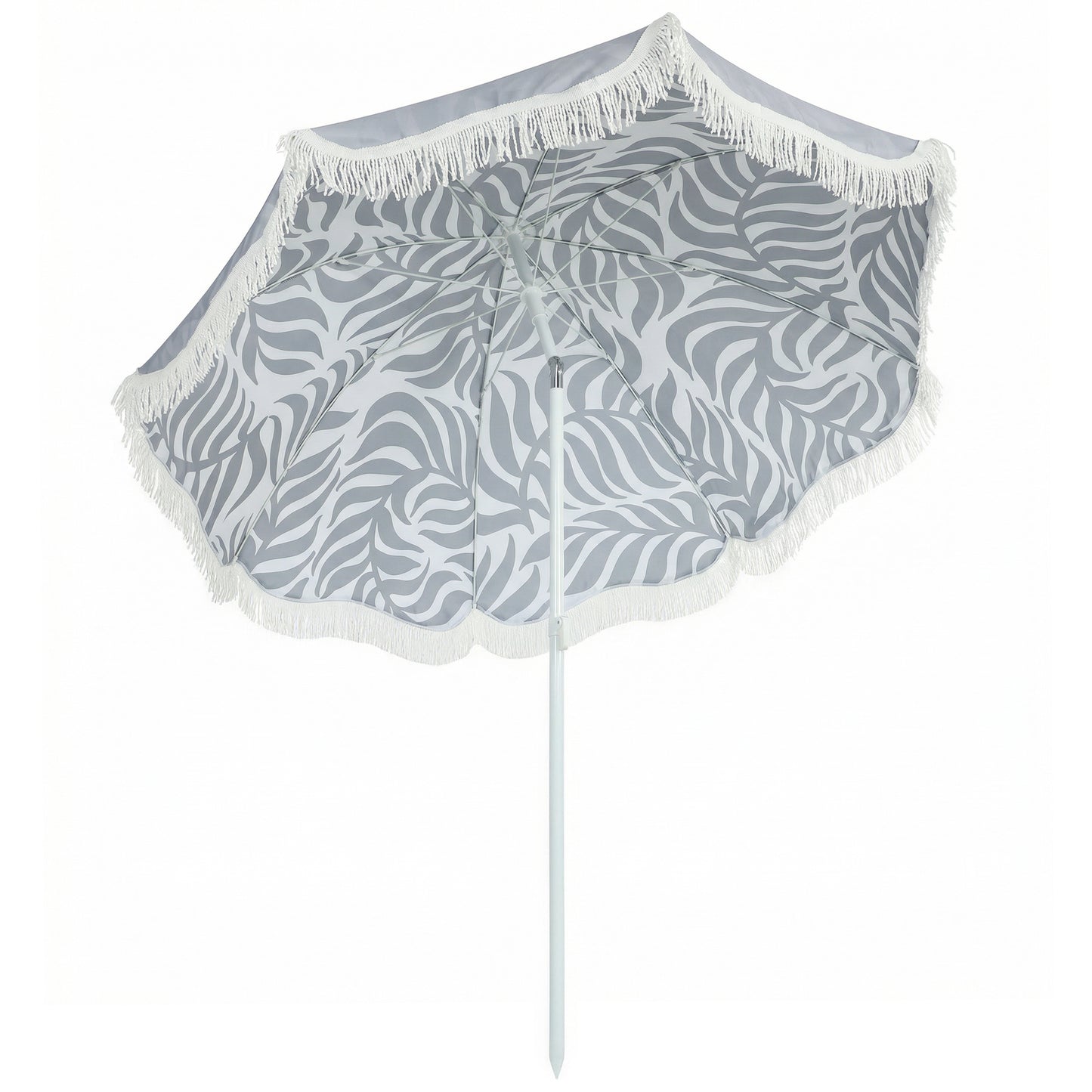 1.8 m Beach Umbrella Parasol with Sand Anchor, 30 Tilt, Light Grey