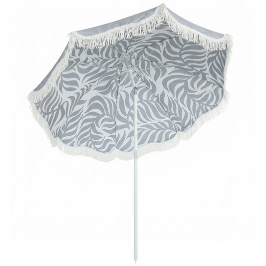1.8 m Beach Umbrella Parasol with Sand Anchor, 30 Tilt, Light Grey