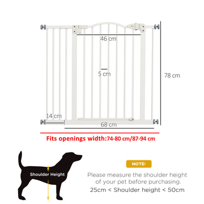 74-94cm Adjustable Metal Pet Gate Safety Barrier w/ Auto-Close White
