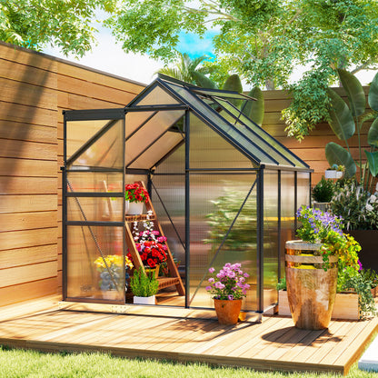 Polycarbonate Walk-in Garden Greenhouse w/ Sliding Door Grey