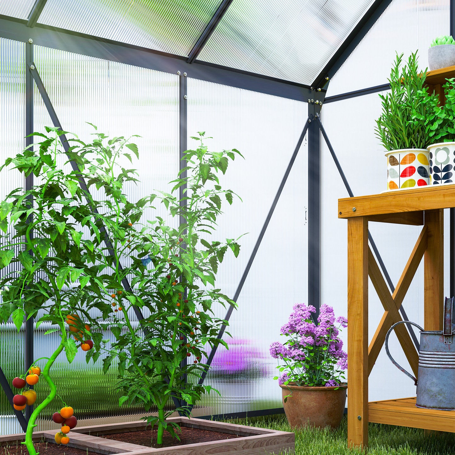 Polycarbonate Walk-in Garden Greenhouse w/ Sliding Door Grey