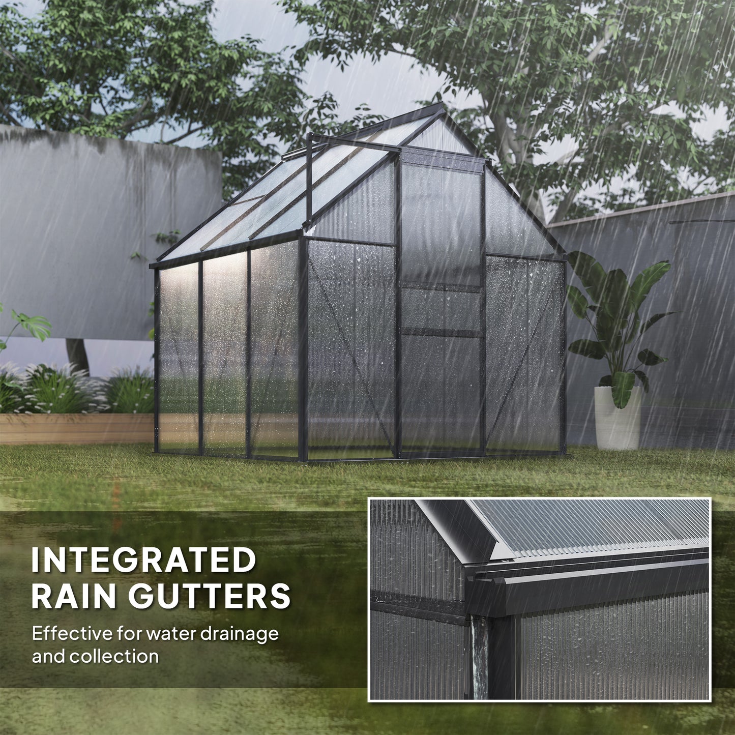 Polycarbonate Walk-in Garden Greenhouse w/ Sliding Door Grey