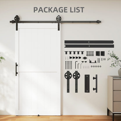 213.4cm Sliding Barn Door Kit, Sliding Door with Track, Hardware, Upgraded Rollers and Floor Guide, Industrial Handle, Water-Proof PVC Surface, White